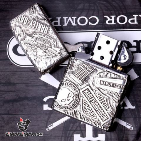 Bật Lửa Zippo Bạc Nguyên Khối Cao Cấp Khắc Harley Davidson Armor
