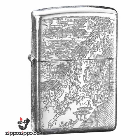 Bật lửa Zippo Bạc nguyên khối cao cấp khắc Hình Bức Tranh Cổ Bản Amor