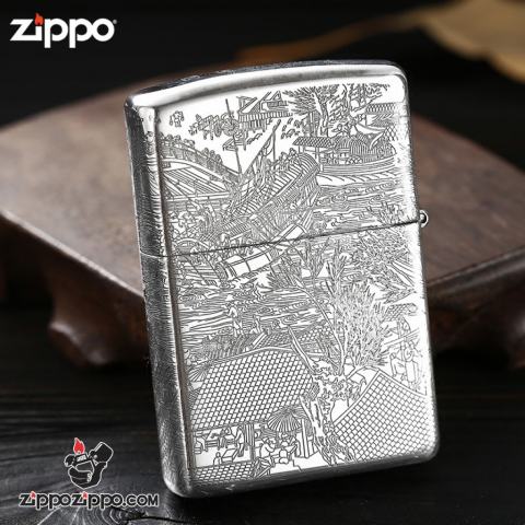 Bật lửa Zippo Bạc nguyên khối cao cấp khắc Hình Bức Tranh Cổ Bản Amor