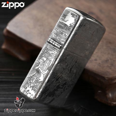 Bật lửa Zippo Bạc nguyên khối cao cấp khắc Hình Bức Tranh Cổ Bản Amor