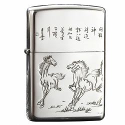 Bật Lửa Zippo Chính Hãng Bạc Khối Khắc Tranh Bát Mã Truy Phong Bản Armor. - Mã SP: ZPC2867-A