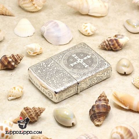 Bật Lửa Zippo Bạc nguyên khối Cao Cấp khắc hình  Nổi Constantine Phiên Bản Amor