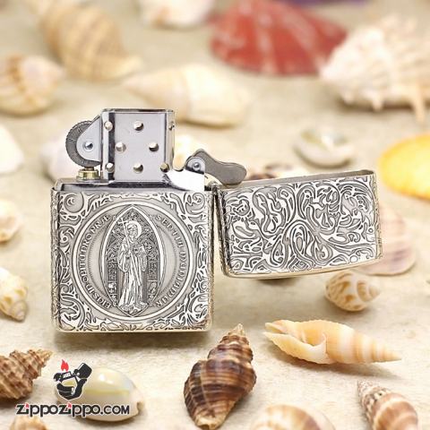 Bật Lửa Zippo Bạc nguyên khối Cao Cấp khắc hình  Nổi Constantine Phiên Bản Amor