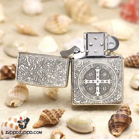 Bật Lửa Zippo Bạc nguyên khối Cao Cấp khắc hình  Nổi Constantine