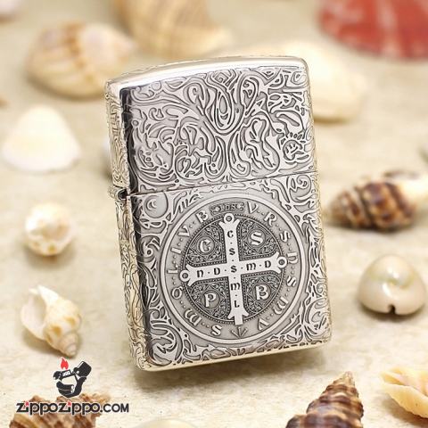 Bật Lửa Zippo Bạc nguyên khối Cao Cấp khắc hình  Nổi Constantine