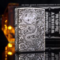Bật Lửa Zippo Bạc nguyên khối Cao Cấp khắc hình rồng châu Á Dũng Mãnh - Mã SP: ZPC2129