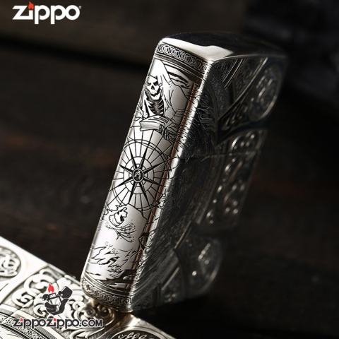 Bật lửa Zippo Bạc nguyên khối cao cấp khắc Hình Thần Chết Bản Tiêu Chuẩn.