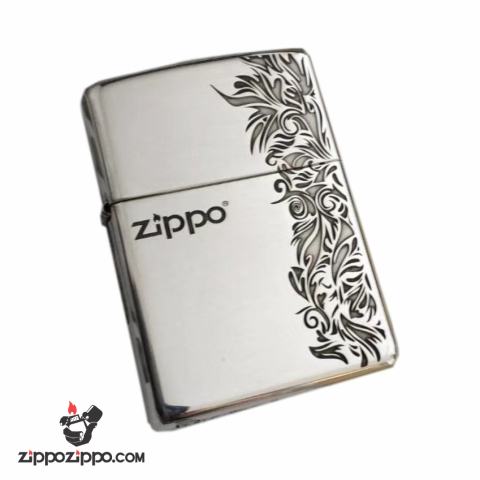 Bật Lửa Zippo Bạc Nguyên Khối Cao Cấp Khắc Họa Tiết Hoa Văn ý Bản Armor