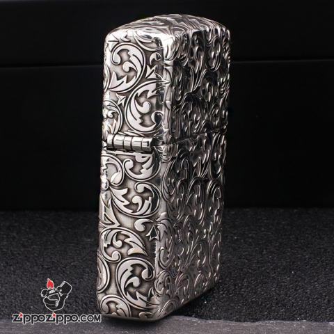 Bật Lửa Zippo Bạc Nguyên Khối Cao Cấp Khắc Hoa Văn  Arabesque Vỏ Dầy Bản Armor Giới Hạn