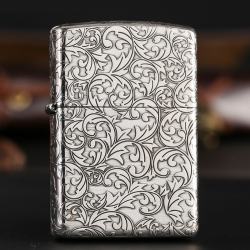 Bật Lửa Zippo Bạc Nguyên Khối Cao Cấp Khắc Hoa Văn Arabesque Vỏ Mỏng - Mã SP: ZPC2843