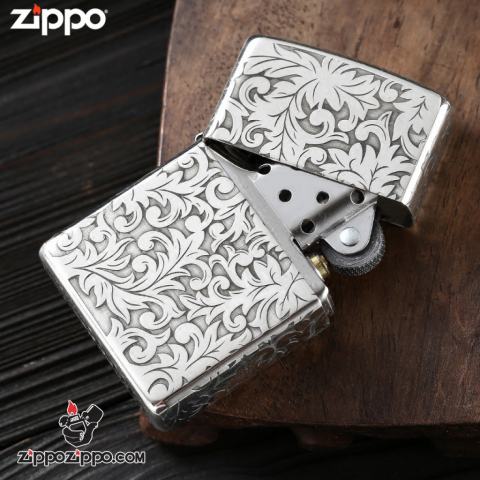 Bật lửa Zippo Bạc nguyên khối cao cấp khắc Hoa Văn Hình Nổi Bản Amor.