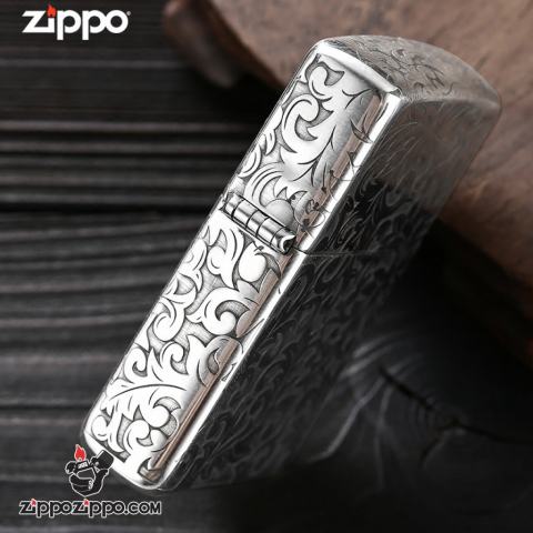Bật lửa Zippo Bạc nguyên khối cao cấp khắc Hoa Văn Hình Nổi Bản Amor.