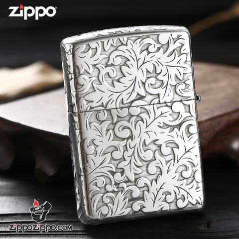 Bật lửa Zippo Bạc nguyên khối cao cấp khắc Hoa Văn Hình Nổi Bản Tiêu Chuẩn.