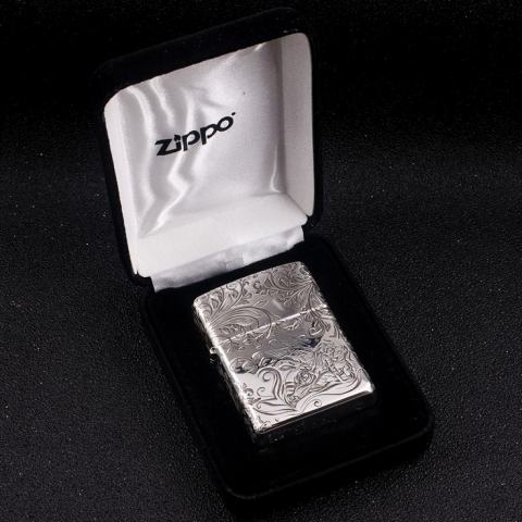 Bật Lửa Zippo Bạc Nguyên Khối Cao Cấp Khắc Hoa Văn Tình Yêu Hoa Elf Vỏ  Dầy Bản Armor