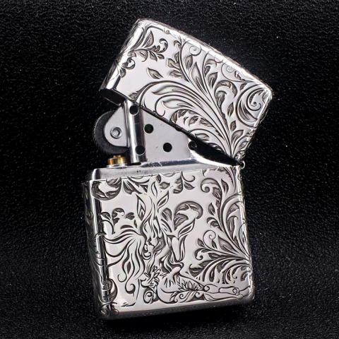 Bật Lửa Zippo Bạc Nguyên Khối Cao Cấp Khắc Hoa Văn Tình Yêu Hoa Elf Vỏ  Dầy Bản Armor