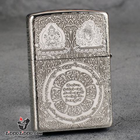 Bật Lửa Zippo Bạc Nguyên Khối Cao Cấp Khắc Kiếp Luân Hồi Vỏ Dầy Bản Armor