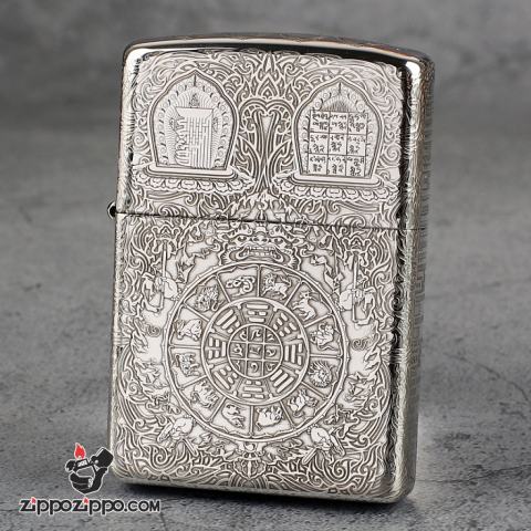 Bật Lửa Zippo Bạc Nguyên Khối Cao Cấp Khắc Kiếp Luân Hồi Vỏ Dầy Bản Armor