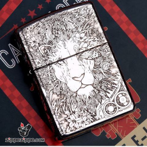 Bật Lửa Zippo Bạc Nguyên Khối Cao Cấp Khắc Lion Punk