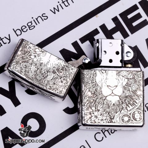 Bật Lửa Zippo Bạc Nguyên Khối Cao Cấp Khắc Lion Punk