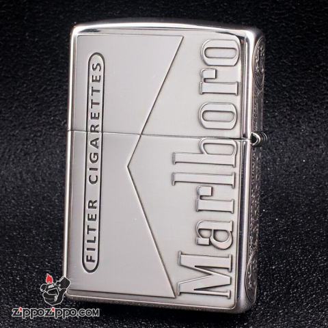 Bật Lửa Zippo Bạc Nguyên Khối Cao Cấp Khắc  Logo Marlboro Phiên Bản Amor