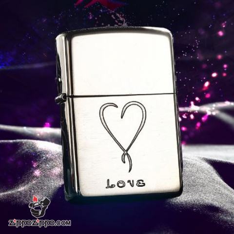 Bật Lửa Zippo Bạc Nguyên Khối Cao Cấp Khắc Love Vỏ Dầy Bản Armor