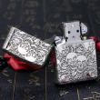 Bật Lửa Zippo Bạc Nguyên Khối Cao Cấp Khắc Năm Mặt Đầu Lâu Hoa Hồng Vỏ Mỏng