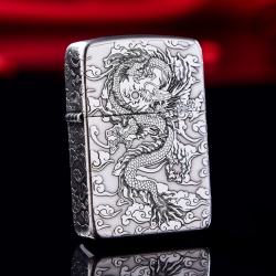 Bật Lửa Zippo Bạc Nguyên Khối Cao Cấp Khắc Rồng Nhả Ngọc  Phiên Bản 1941 - Mã SP: ZPC2941