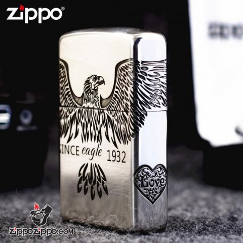 Bật Lửa Zippo Bạc Nguyên Khối Cao Cấp Khắc  Since Eagle Vỏ Dầy Bản Armor