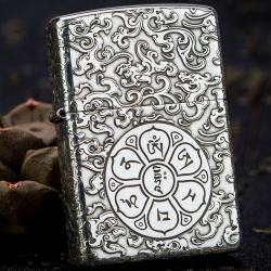 Bật Lửa Zippo Bạc Nguyên Khối Cao Cấp Khắc Lục Tự Đại Minh Chú Armor