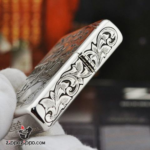 Bật Lửa Zippo Bạc Nguyên Khối Cao Cấp Khắc Thần Rừng Bản Chém Góc