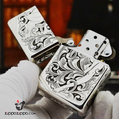 Bật Lửa Zippo Bạc Nguyên Khối Cao Cấp Khắc Thần Rừng Bản Chém Góc
