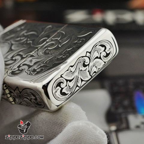 Bật Lửa Zippo Bạc Nguyên Khối Cao Cấp Khắc Thần Rừng Bản Chém Góc
