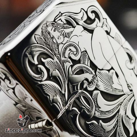 Bật Lửa Zippo Bạc Nguyên Khối Cao Cấp Khắc Thần Rừng Bản Chém Góc