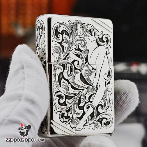 Bật Lửa Zippo Bạc Nguyên Khối Cao Cấp Khắc Thần Rừng Bản Chém Góc