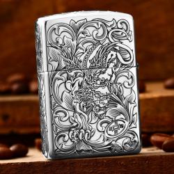 Bật Lửa Zippo Bạc Nguyên Khối Cao Cấp Khắc Tỳ Hưu Năm Mặt Tài Lộc Bản Giới Hạn 99 Chiếc Vỏ Mỏng - Mã SP: ZPC2877