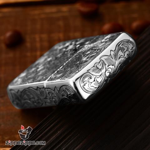 Bật Lửa Zippo Bạc Nguyên Khối Cao Cấp Khắc Tỳ Hưu Năm Mặt Tài Lộc Bản Giới Hạn 99 Chiếc Vỏ Mỏng