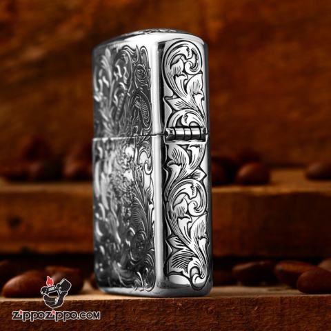 Bật Lửa Zippo Bạc Nguyên Khối Cao Cấp Khắc Tỳ Hưu Năm Mặt Tài Lộc Giới Hạn 99 Chiếc Bản Armor