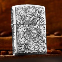 Bật Lửa Zippo Bạc Nguyên Khối Cao Cấp Khắc Tỳ Hưu Năm Mặt Tài Lộc Giới Hạn 99 Chiếc Bản Armor - Mã SP: ZPC2877-A