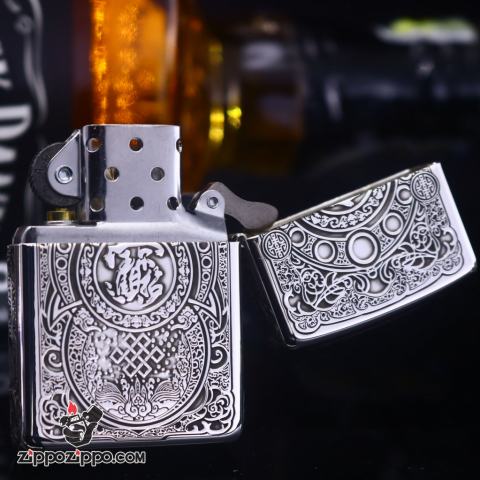 Bật Lửa Zippo  Bạc Nguyên Khối Khắc Tỳ Hưu Tài Lộc Bản Giới Hạn