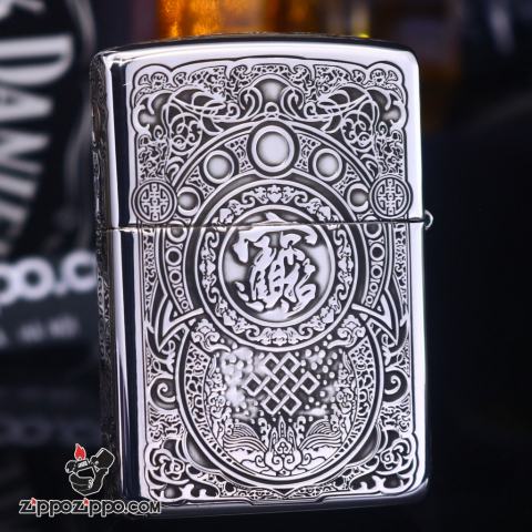 Bật Lửa Zippo  Bạc Nguyên Khối Khắc Tỳ Hưu Tài Lộc Bản Giới Hạn