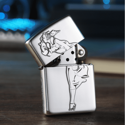 Bật Lửa Zippo Bạc Nguyên Khối Phiên Bản Giới Hạn Cô Gái windy Bản Vỏ Dầy Armor