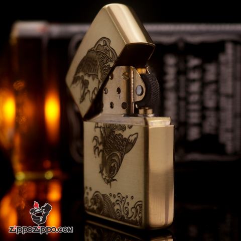 Bật lửa zippo bản armor xước khắc cá chép 2 mặt