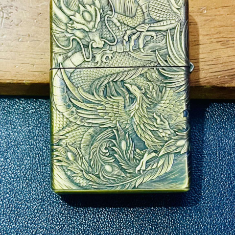 BẬT LỬA ZIPPO BẢN ĐỒNG DÀY KHẮC HÌNH 3D  RỒNG PHƯỢNG