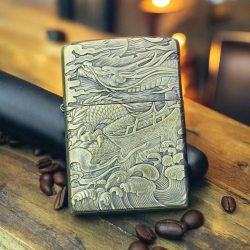 BẬT LỬA ZIPPO BẢN ĐỒNG DÀY KHẮC HÌNH 3D  RỒNG PHƯỢNG - Mã SP: ZPC4259
