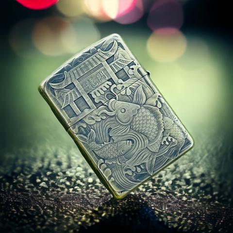 BẬT LỬA ZIPPO BẢN ĐỒNG TRƠN CHÍNH HÃNG KHẮC HÌNH 3D CÁ CHÉP SIÊU SẮC NÉT