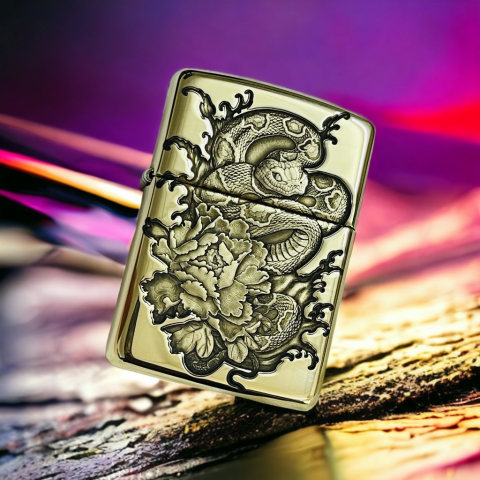 BẬT LỬA ZIPPO BẢN ĐỒNG TRƠN KHẮC 3D HÌNH CON RẮN SIÊU SẮC NÉT