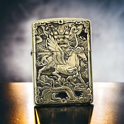 BẬT LỬA ZIPPO BẢN ĐÔNG TRƠN KHẮC 3D HÌNH NGỰA CÓ CÁNH  SIÊU SẮC NÉT