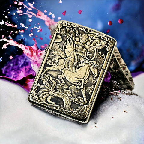 BẬT LỬA ZIPPO BẢN ĐÔNG TRƠN KHẮC 3D HÌNH NGỰA CÓ CÁNH  SIÊU SẮC NÉT