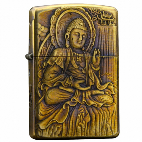 BẬT LỬA ZIPPO BẢN ĐỒNG TRƠN KHẮC 3D HÌNH PHẬT A DI ĐÀ