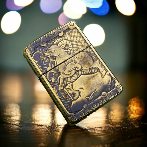 BẬT LỬA ZIPPO BẢN ĐÔNG TRƠN KHẮC 3D HÌNH TUỔI CON DÊ SIÊU SẮC NÉT